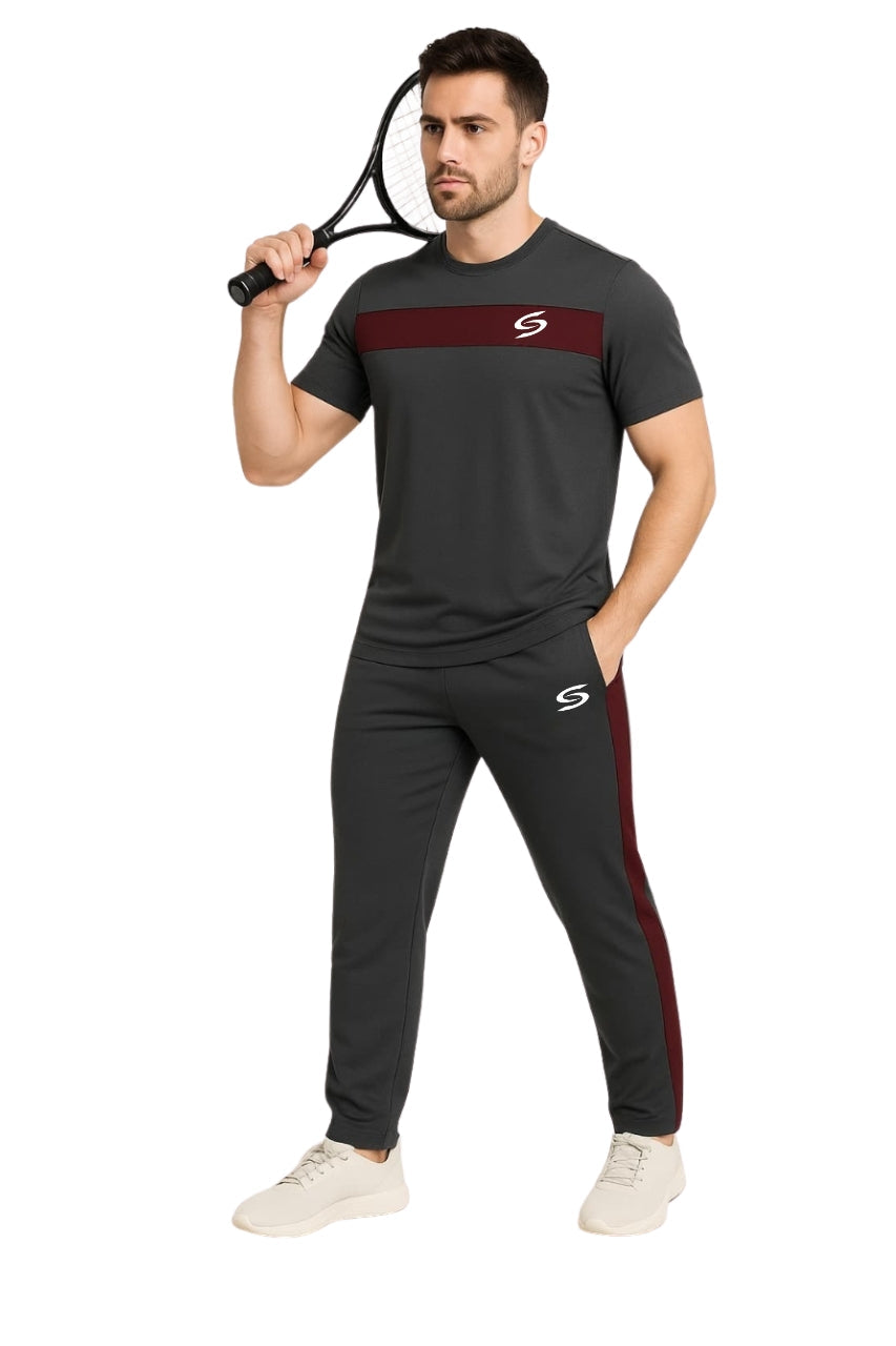 Men’s Dry-Fit Tracksuit-Grey/Maroon combo#156 - Superwear