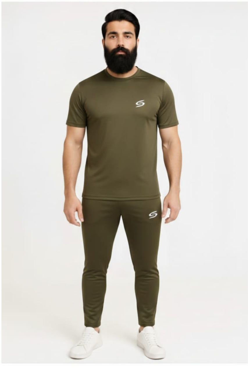 Men’s Dry-Fit Tracksuit-Full Olive Green #159 - Superwear