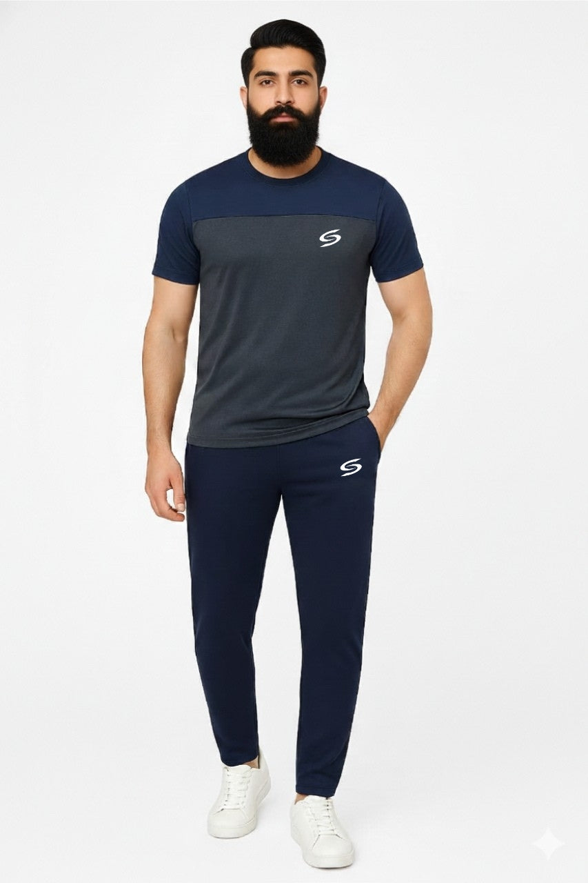 Men’s Dry-Fit Tracksuit-Olive Grey/Navy Blue combo#160 - Superwear
