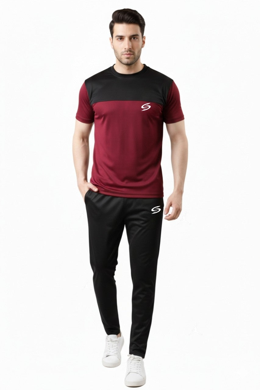 Men’s Dry-Fit Tracksuit-Maroon/Black combo#161 - Superwear