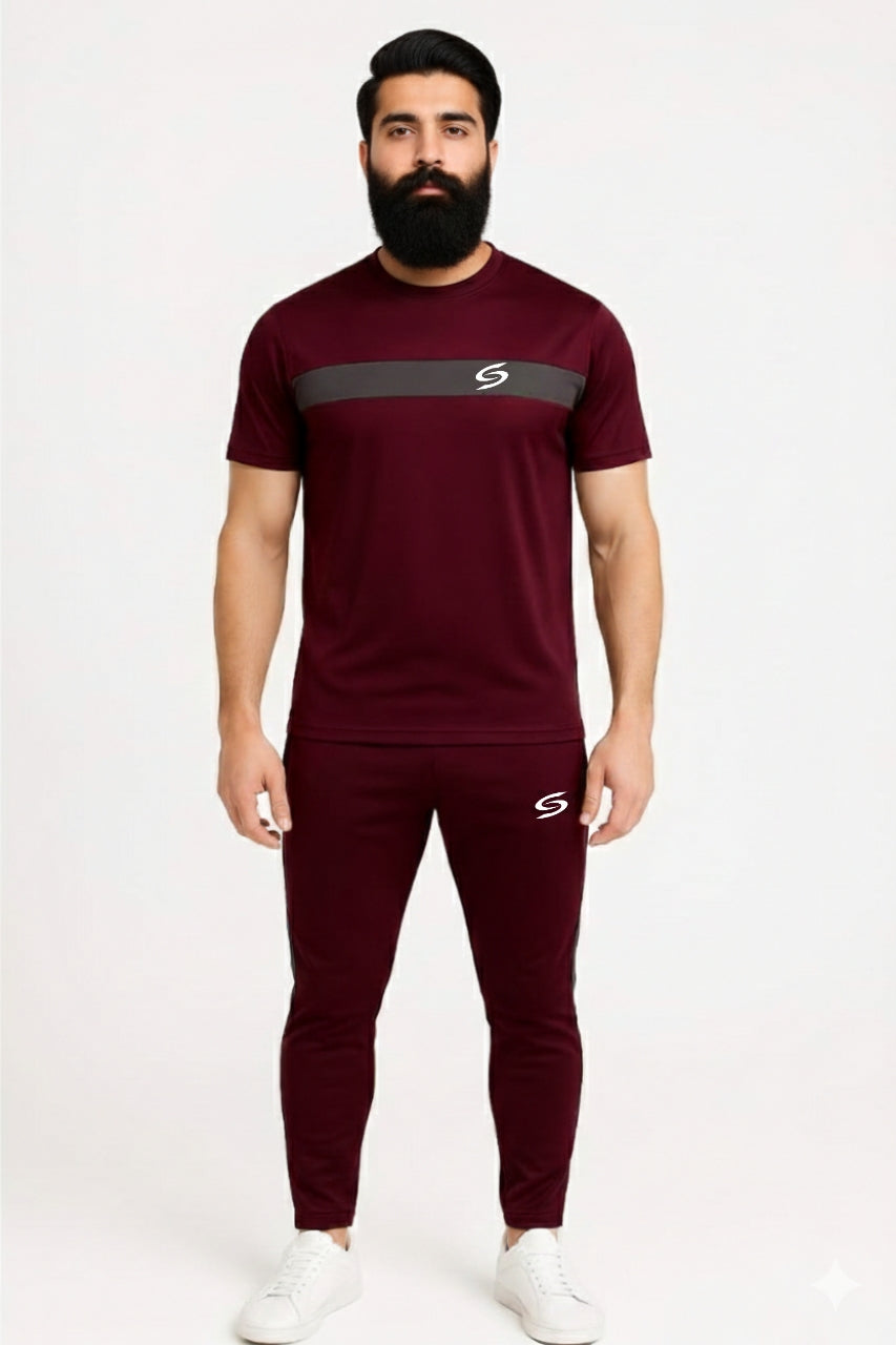 Men’s Dry-Fit Tracksuit-Maroon/Grey combo#166 - Superwear