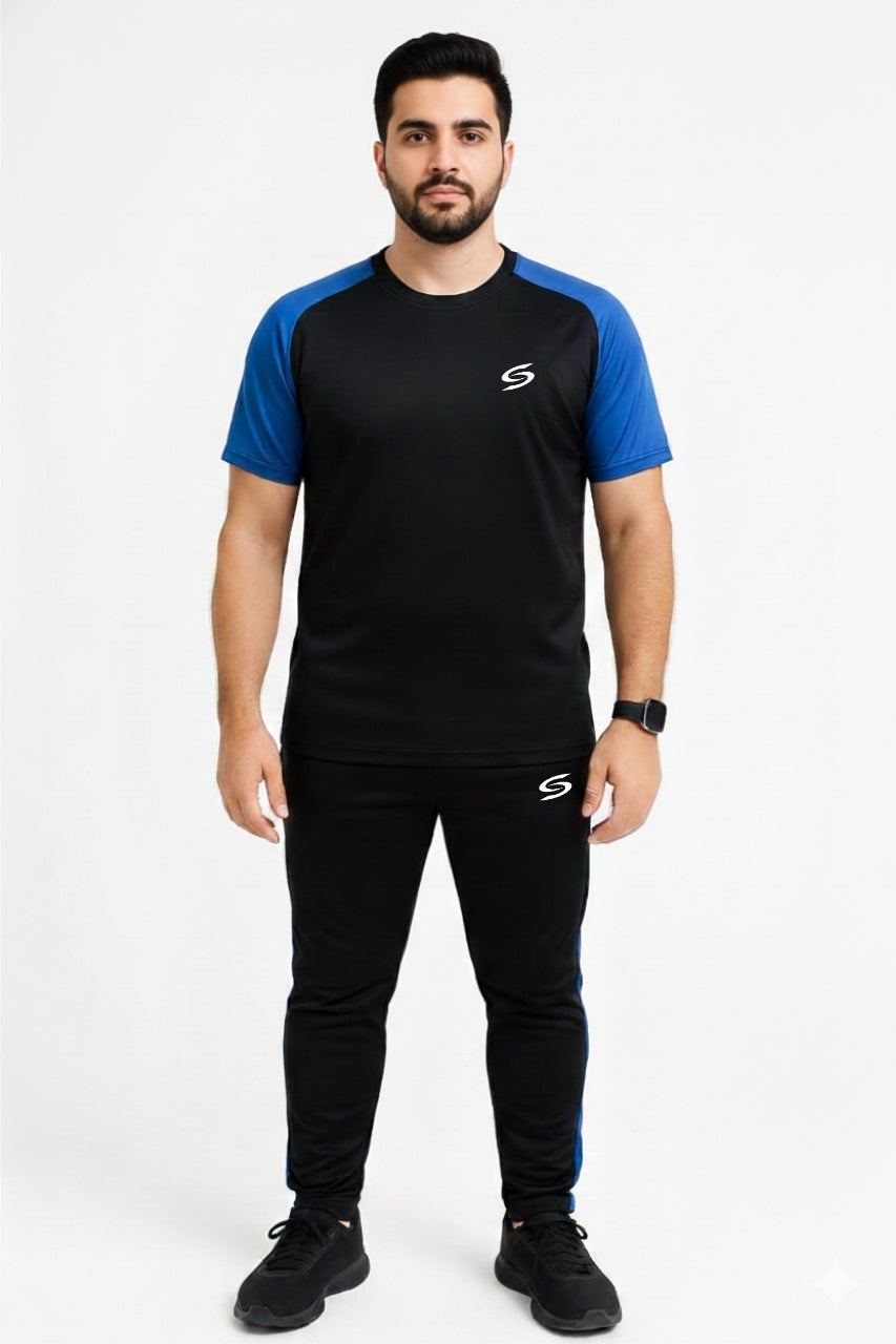 Men’s Dry-Fit Tracksuit-Black/Royal Blue combo#167 - Superwear