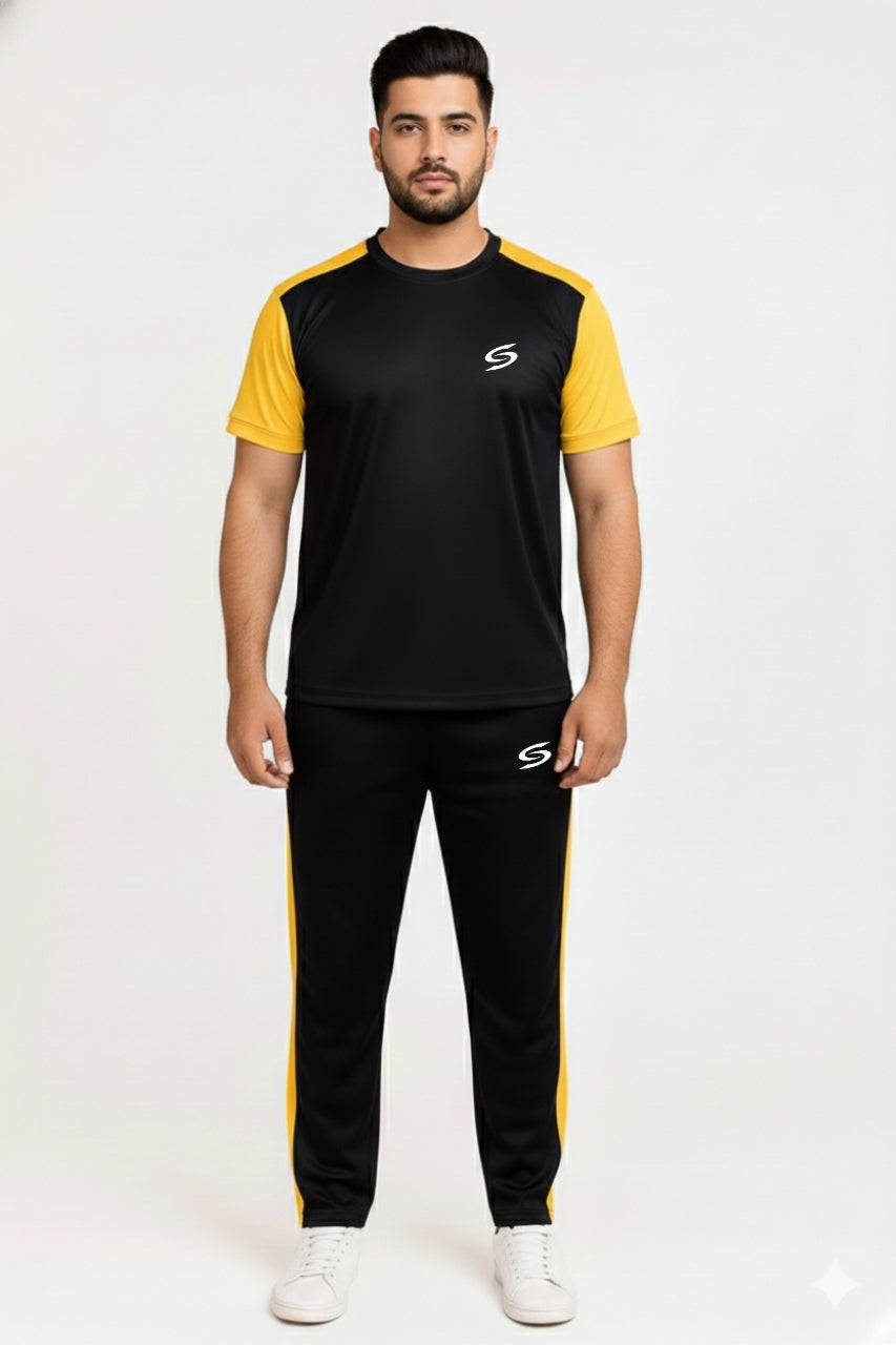 Men’s Dry-Fit Tracksuit-Black/Yellow Combo #171 - Superwear