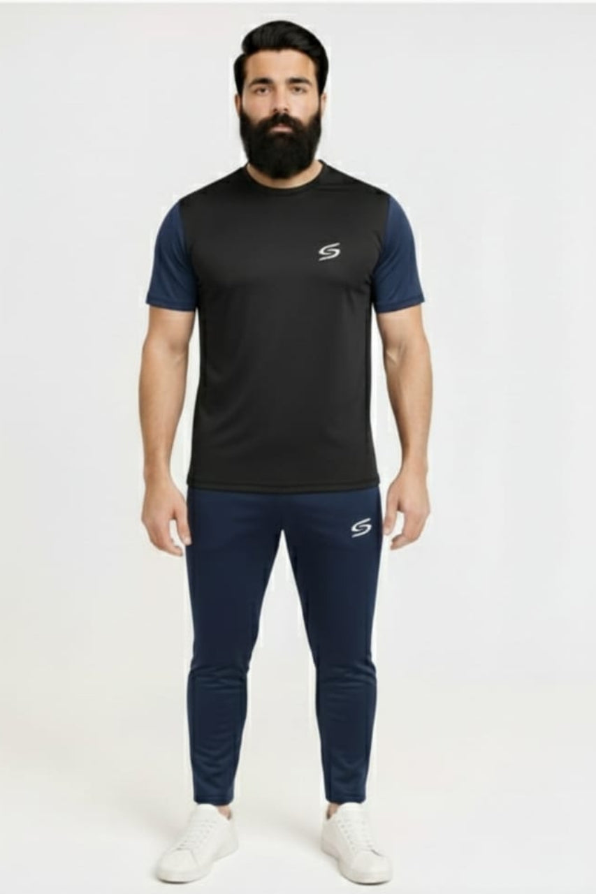 Men’s Dry-Fit Tracksuit-Black/Navy Blue Combo #177 - Superwear