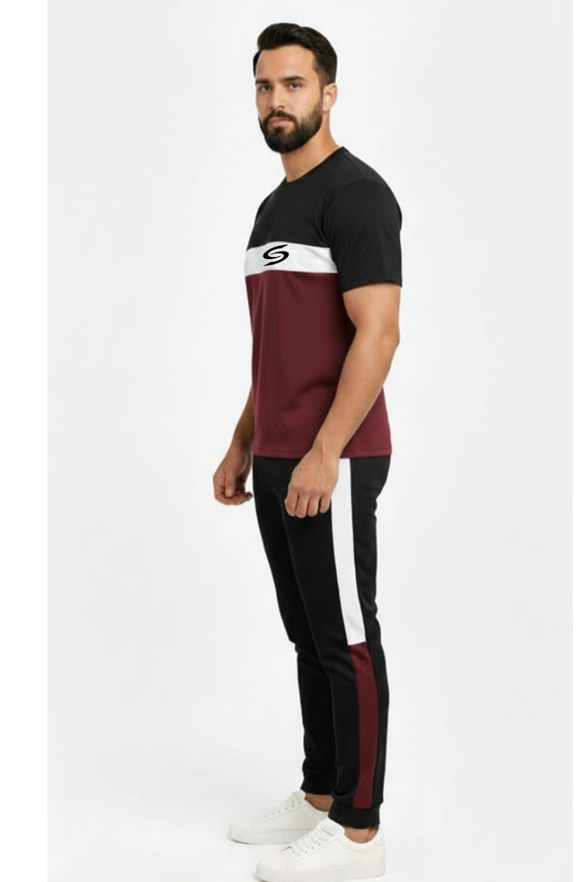 Men’s Dry-Fit Tracksuit-Maroon/White/Black Combo #180 - Superwear