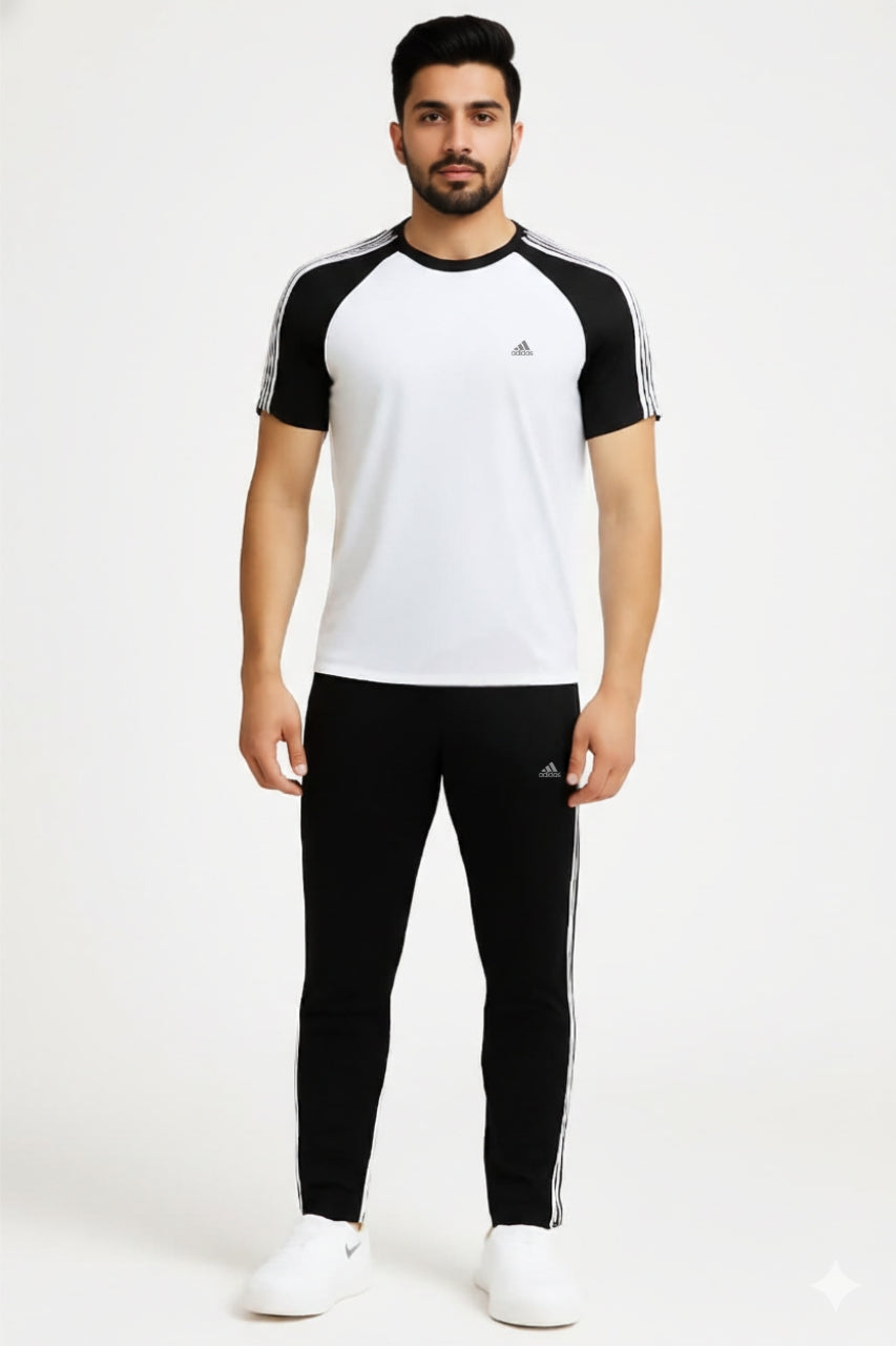 Men’s Dry-Fit Tracksuit-Adi Style-White/Black Combo#191 - Superwear