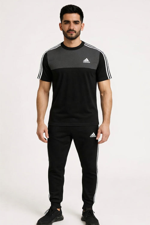 Men’s Dry-Fit Tracksuit-Adi Style-Black/Grey Combo#193 - Superwear
