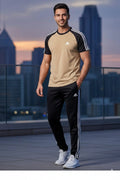 Men’s Dry-Fit Tracksuit-Adi Style-Beige,skin/Black Combo#200 - Superwear