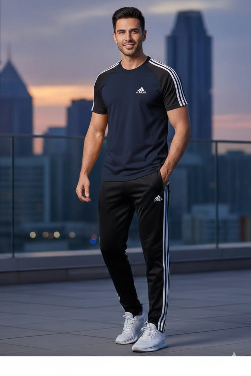 Men’s Dry-Fit Tracksuit-Adi Style-Navy/Black Combo#202 - Superwear